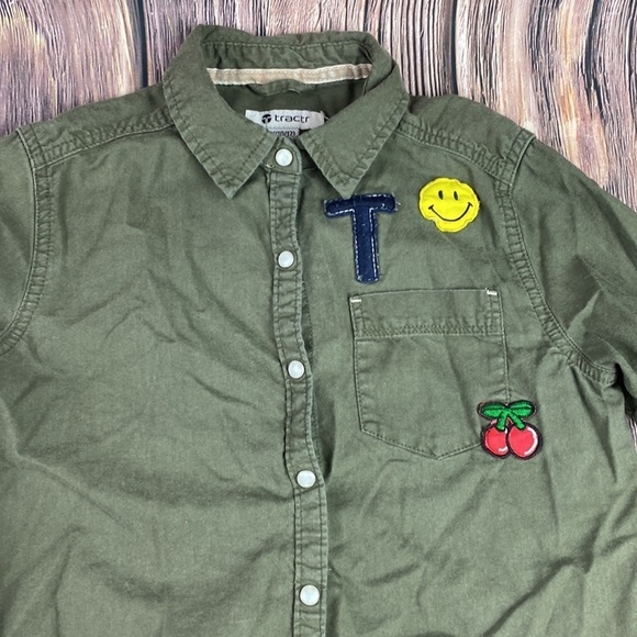 Tractr Olive Green Button Down Shirt- M 10/12 - Picture 8 of 13